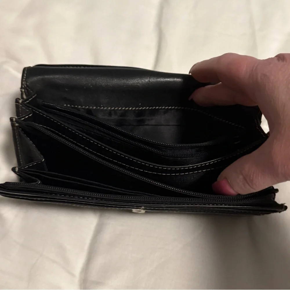 Tignanello Black Leather Wallet with Silver tone Logo! Like New!